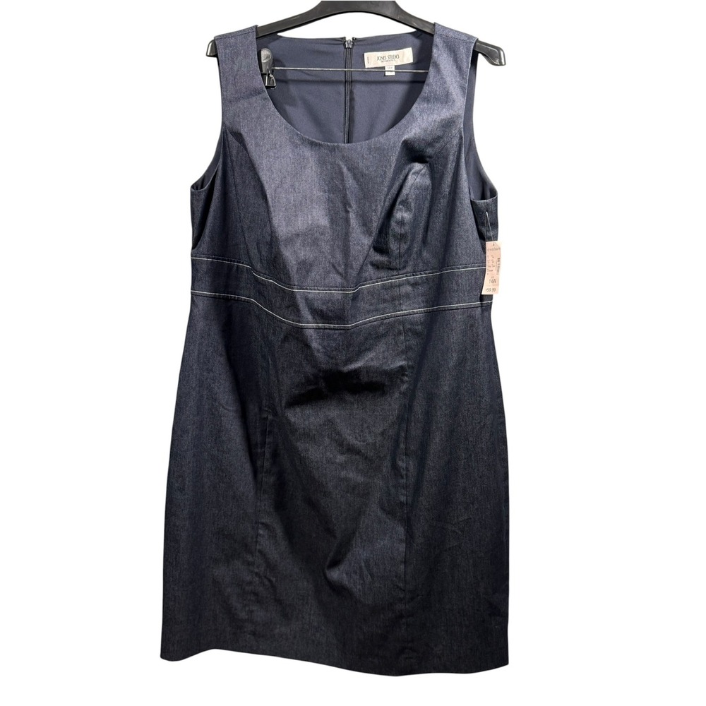 Jones Studio Separates Women 14W Denim Sheath Dress Sleeveless Dark Wash Blue